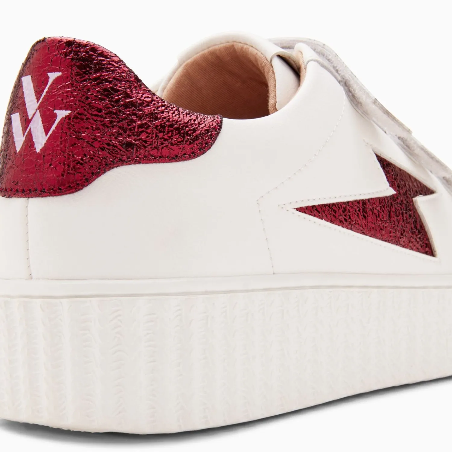 Vanessa Wu Sneakers>Baskets Eclair Kim Blanc Et Bordeaux Metallise A Scratchs