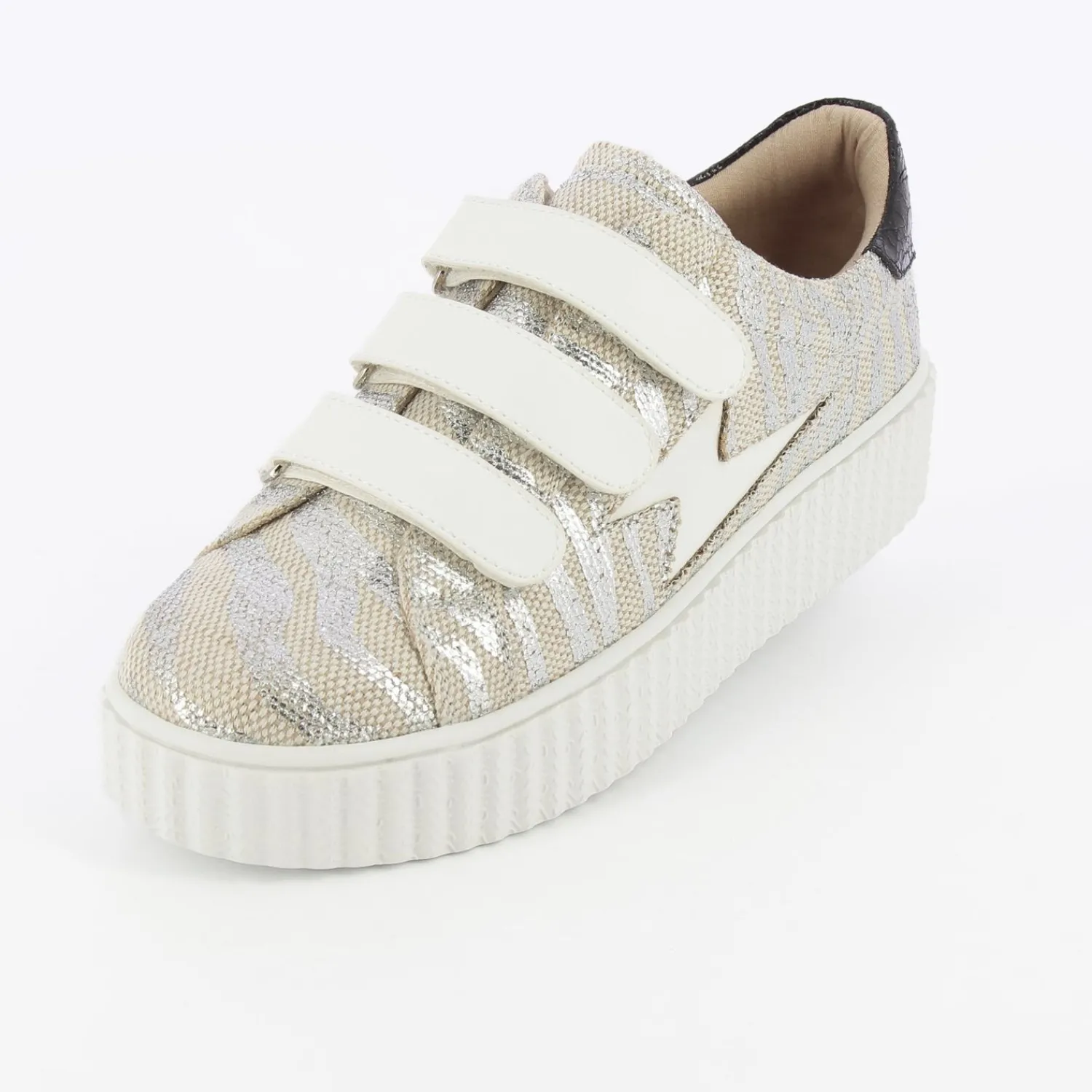Vanessa Wu Sneakers>Baskets Eclair Lindsey Effet Toile De Jute Beige Et Argent