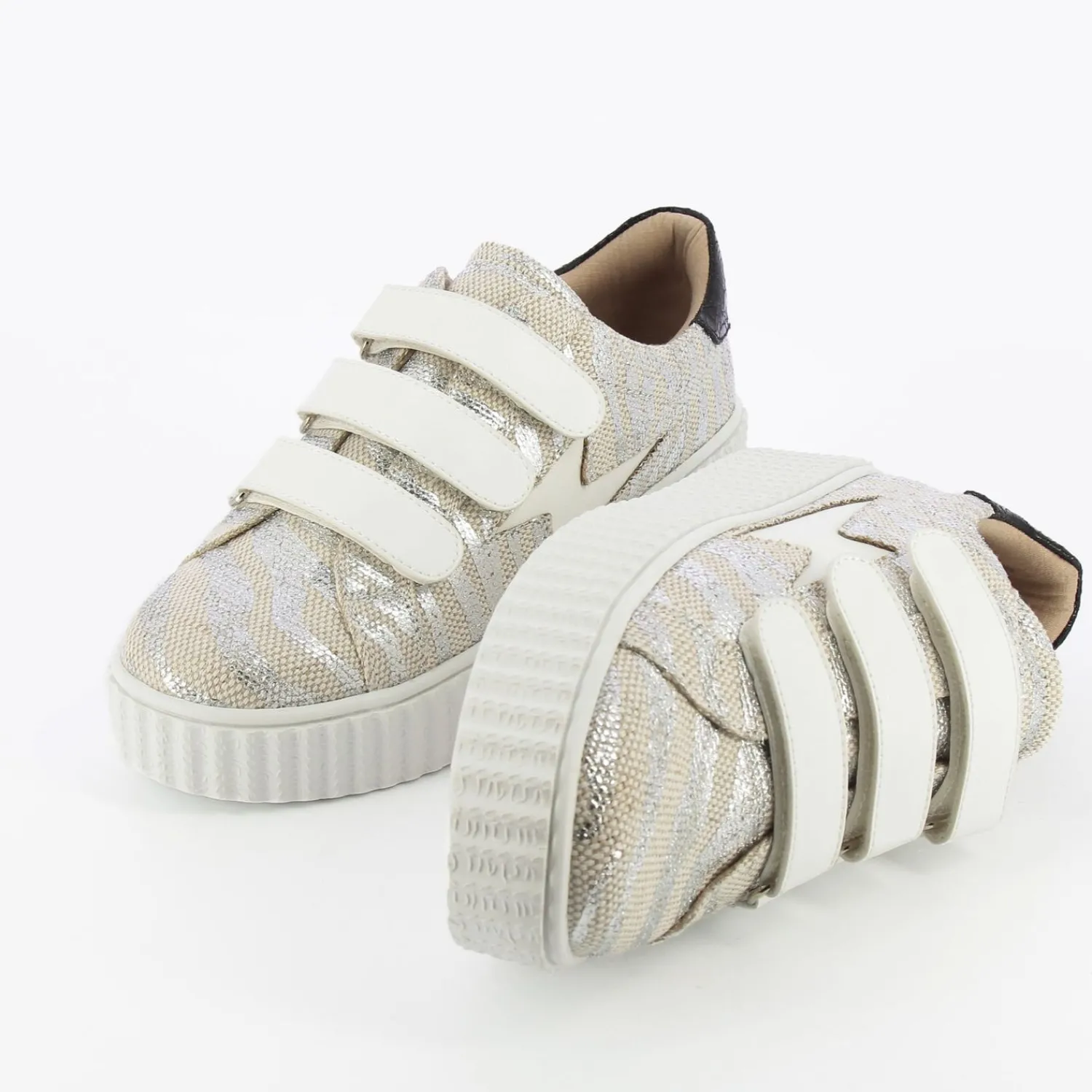Vanessa Wu Sneakers>Baskets Eclair Lindsey Effet Toile De Jute Beige Et Argent