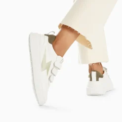 Vanessa Wu Sneakers>Baskets Eclair Lison Blanc Et Kaki A Scratchs