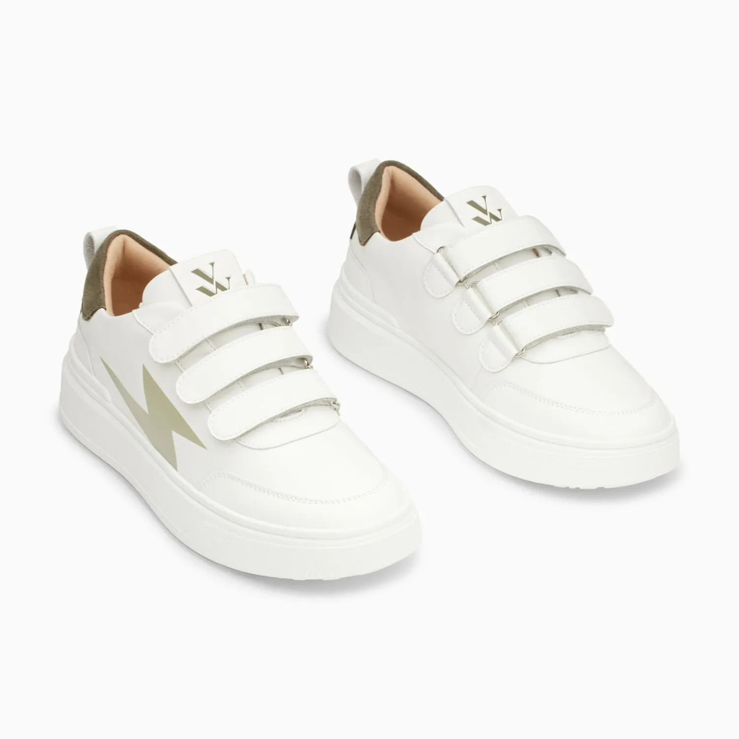 Vanessa Wu Sneakers>Baskets Eclair Lison Blanc Et Kaki A Scratchs