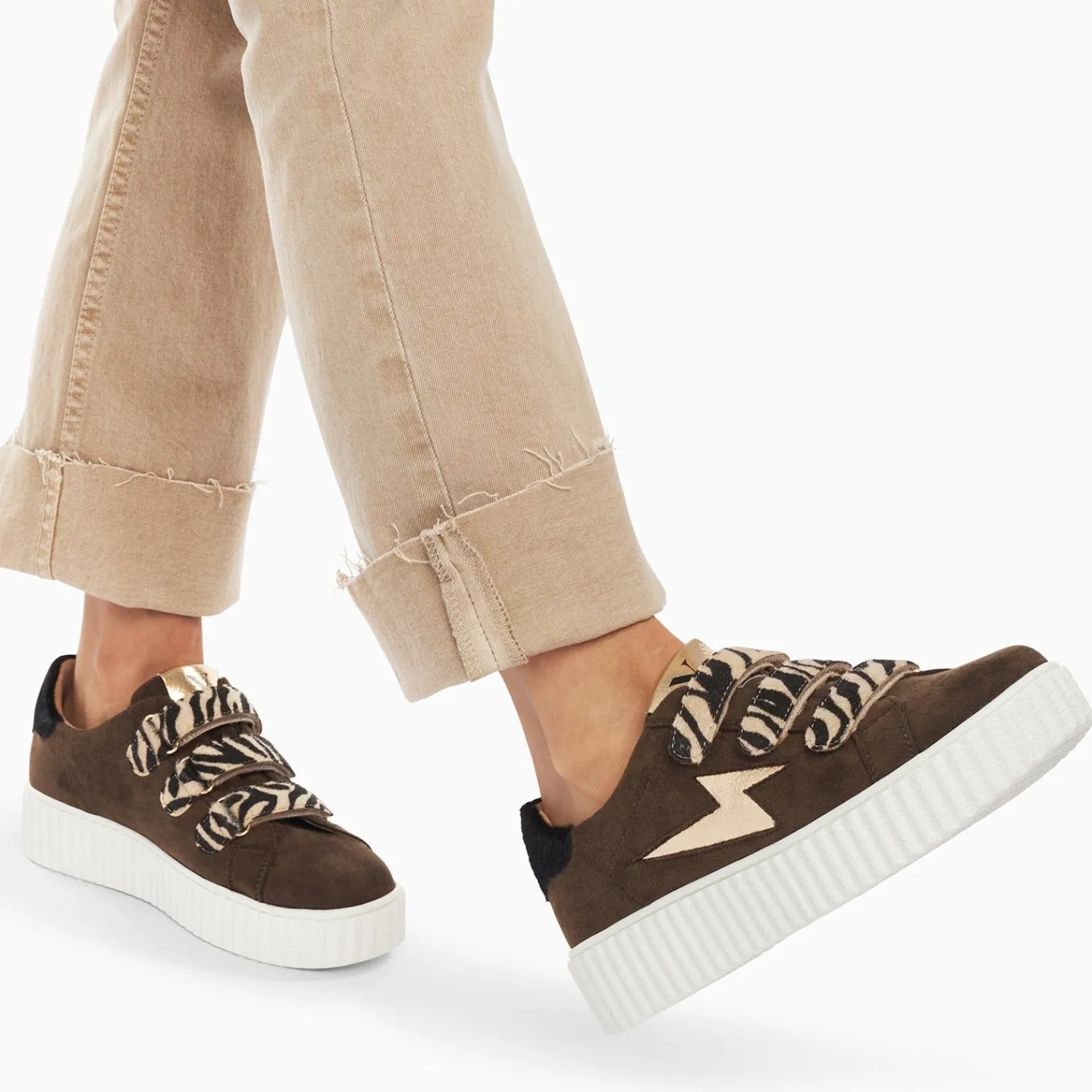 Vanessa Wu Sneakers>Baskets Eclair Maelle Kaki Et Or A Scratchs