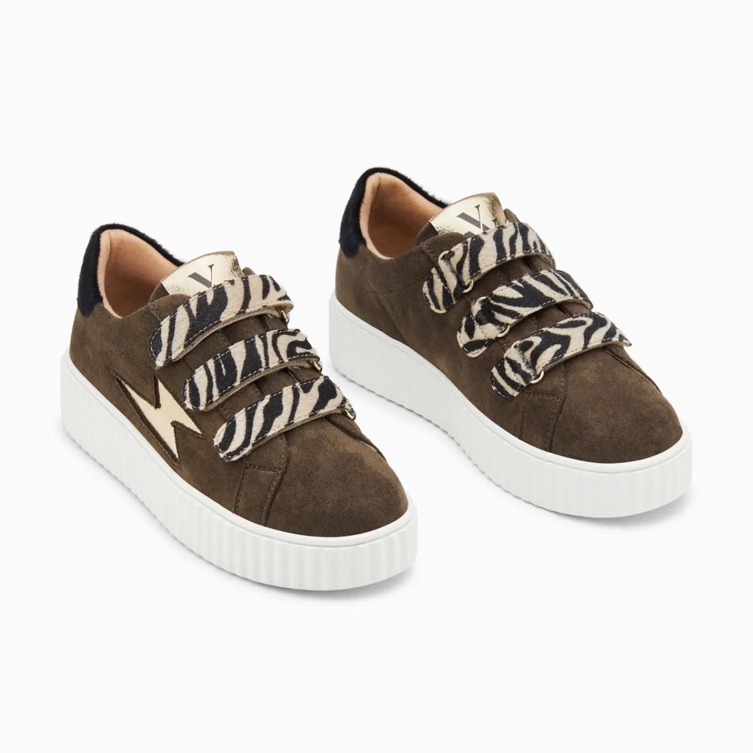 Vanessa Wu Sneakers>Baskets Eclair Maelle Kaki Et Or A Scratchs
