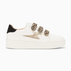 Vanessa Wu Sneakers>Baskets Eclair Maggie Blanc Et Or A Scratchs Leopard