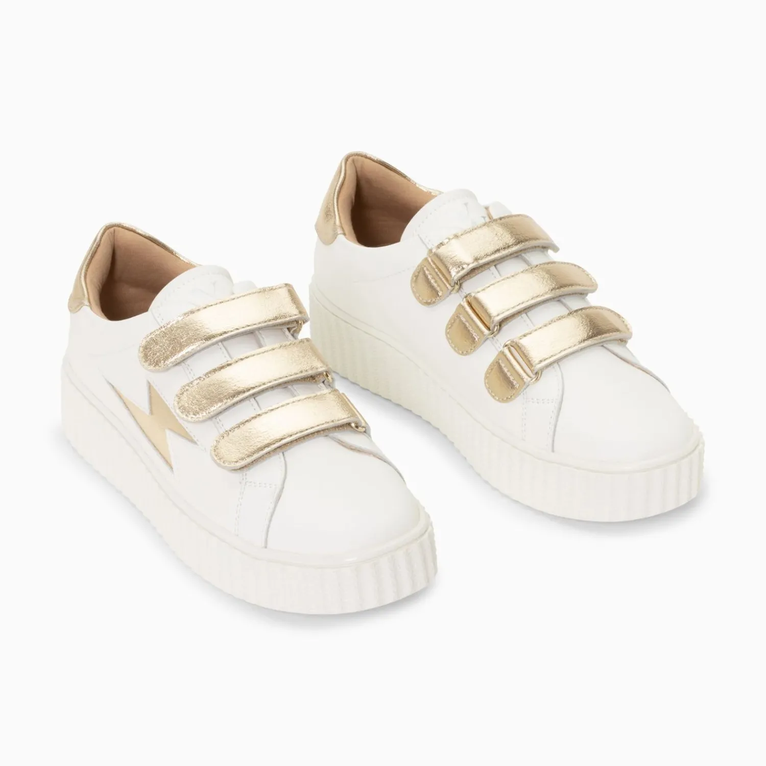 Vanessa Wu Sneakers>Baskets Eclair Marilou Blanc Et Or A Scratchs