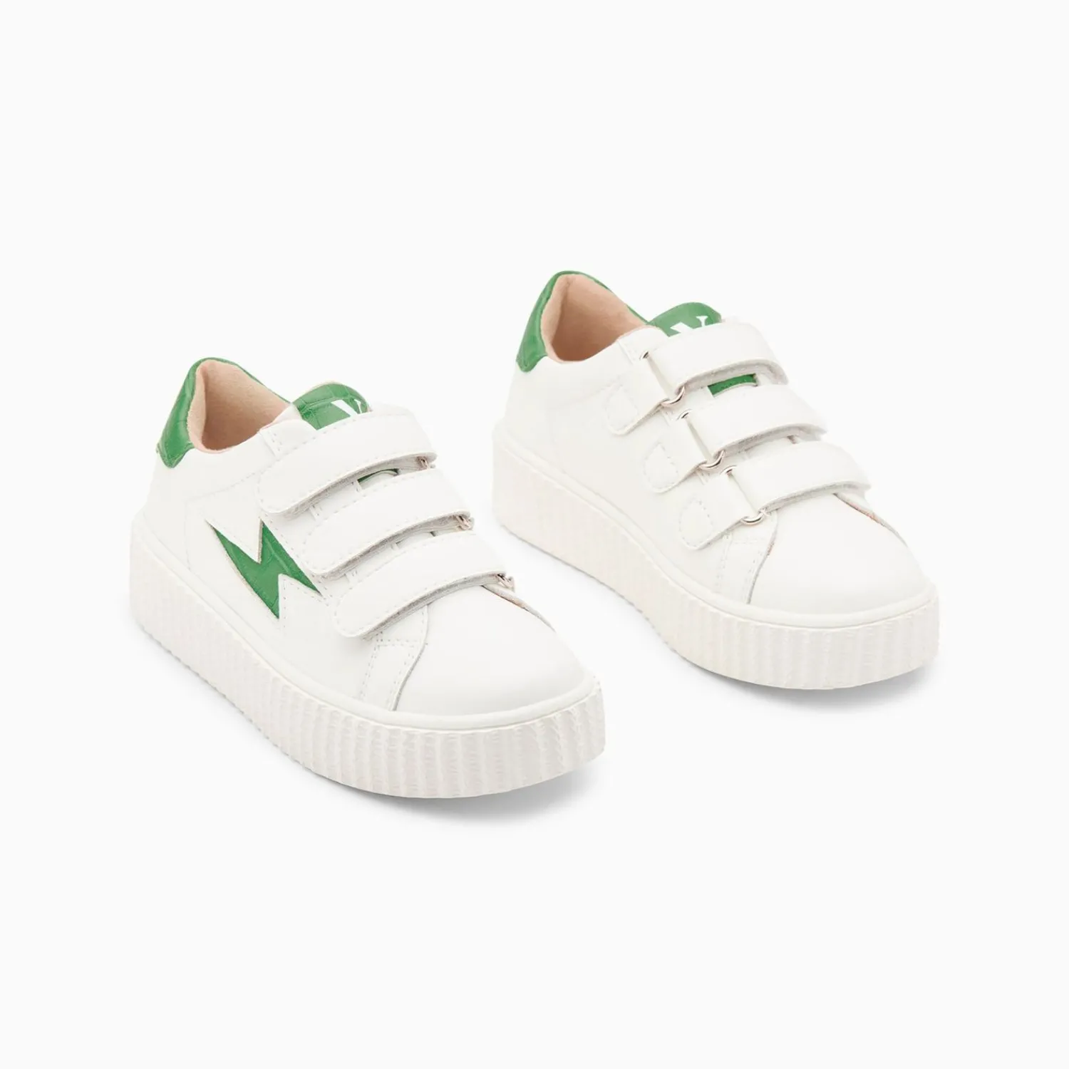 Vanessa Wu Sneakers>Baskets Eclair Mini Elsa Blanc Et Vert Menthe Croco A Scratchs