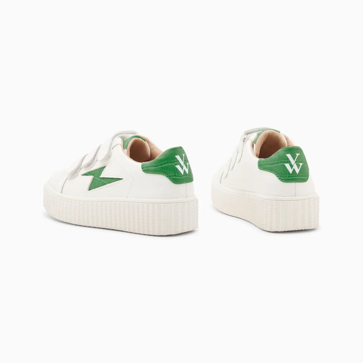 Vanessa Wu Sneakers>Baskets Eclair Mini Elsa Blanc Et Vert Menthe Croco A Scratchs