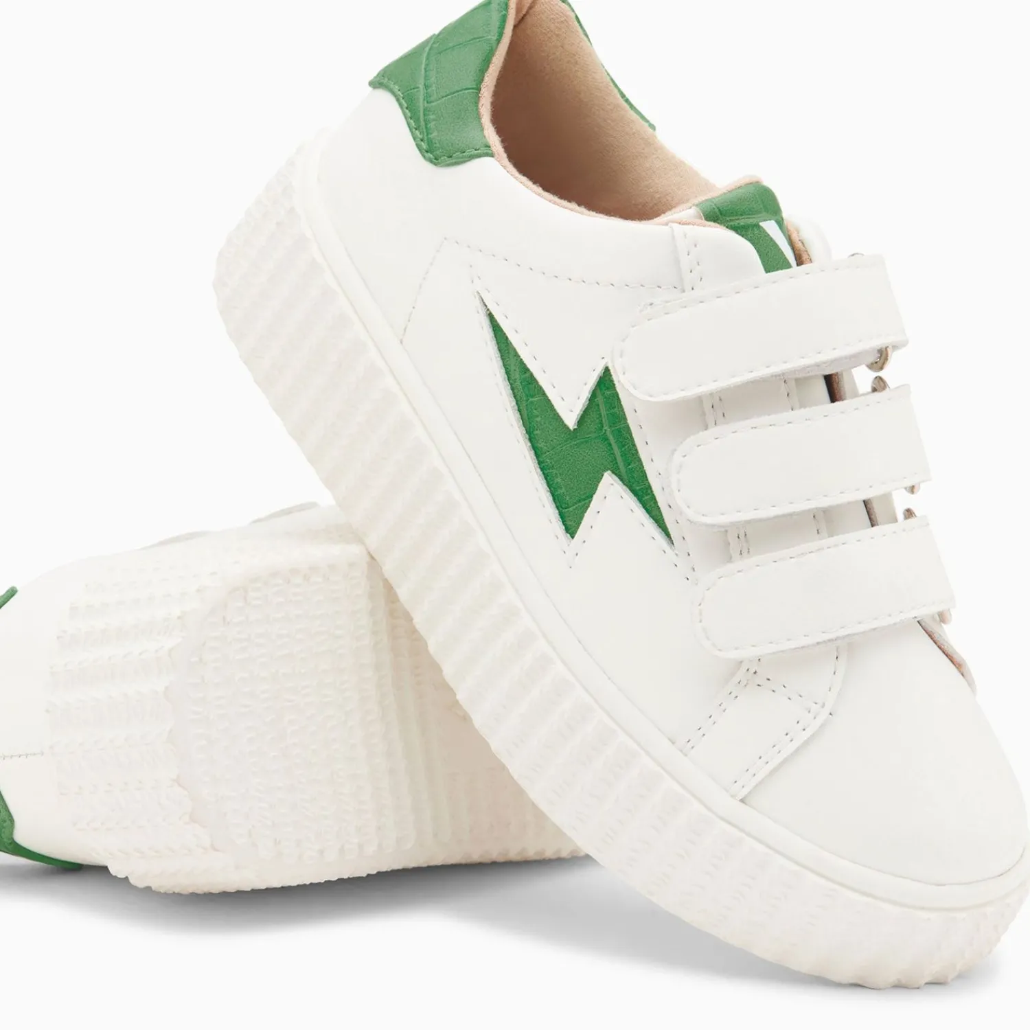 Vanessa Wu Sneakers>Baskets Eclair Mini Elsa Blanc Et Vert Menthe Croco A Scratchs