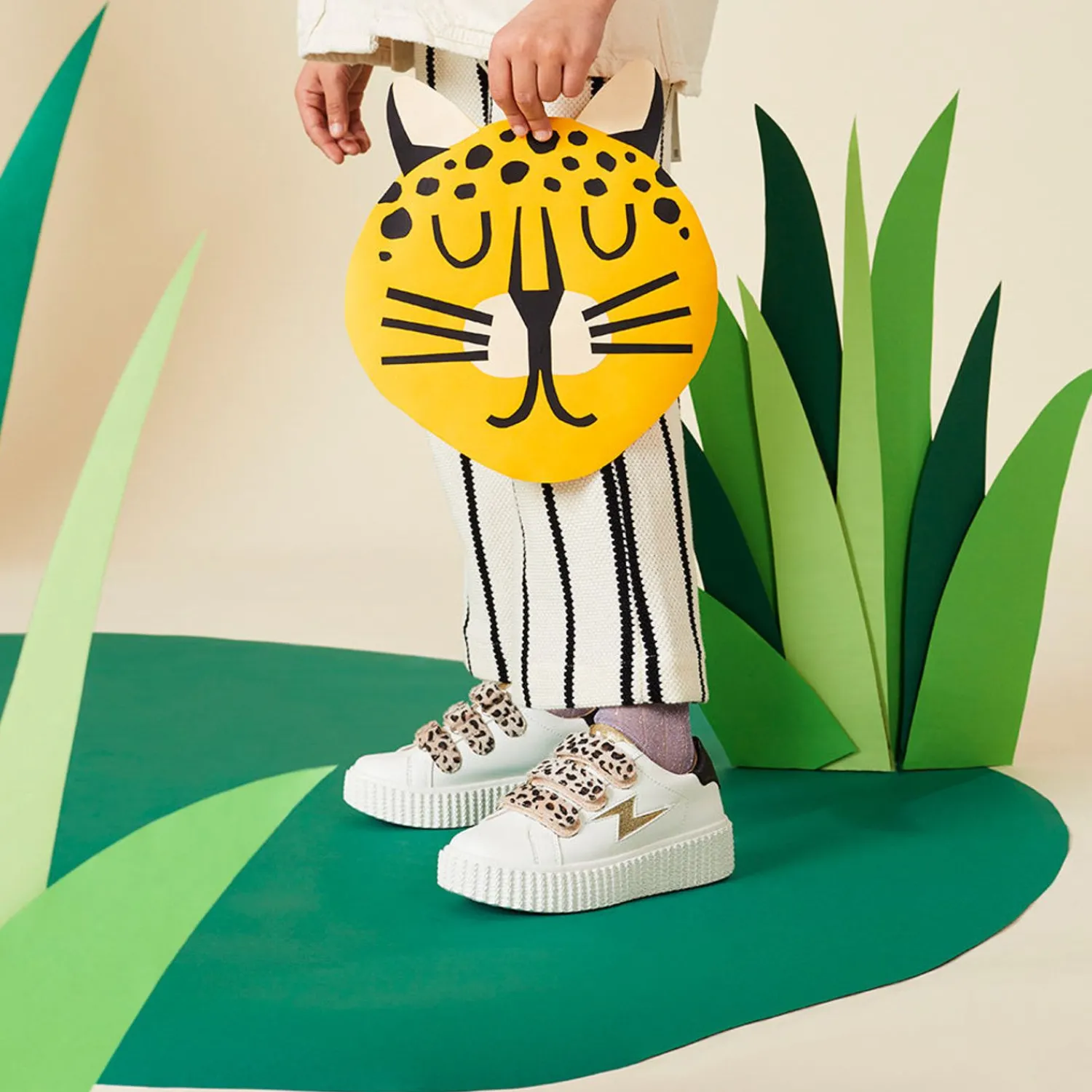 Vanessa Wu Sneakers>Baskets Eclair Mini Maggie Blanc Et Or A Scratchs Leopard