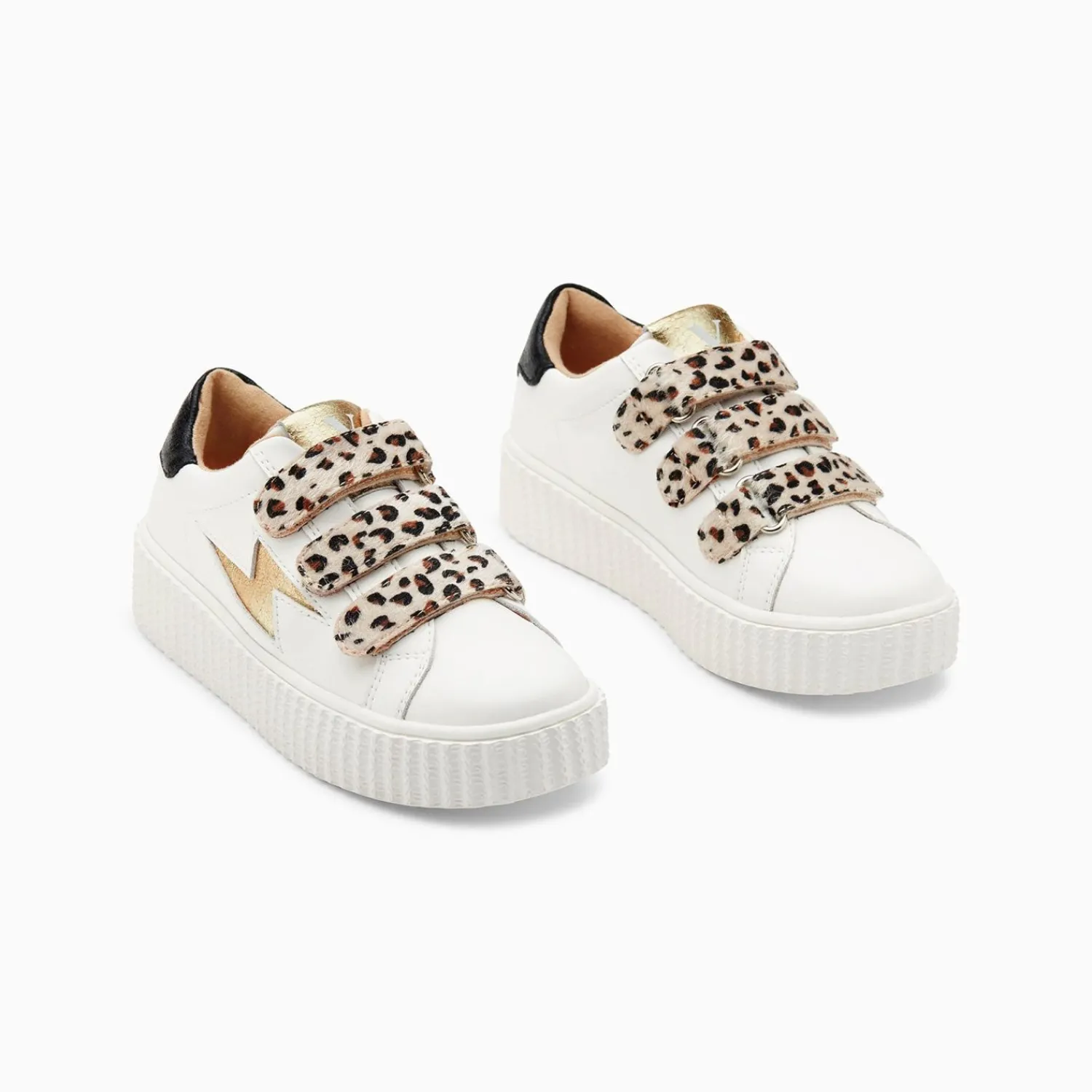 Vanessa Wu Sneakers>Baskets Eclair Mini Maggie Blanc Et Or A Scratchs Leopard
