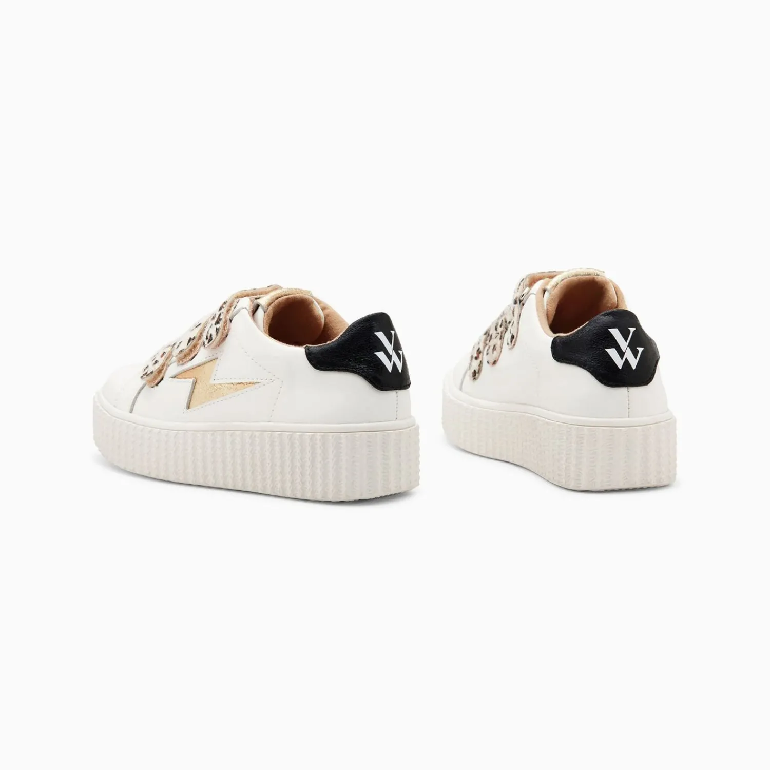 Vanessa Wu Sneakers>Baskets Eclair Mini Maggie Blanc Et Or A Scratchs Leopard