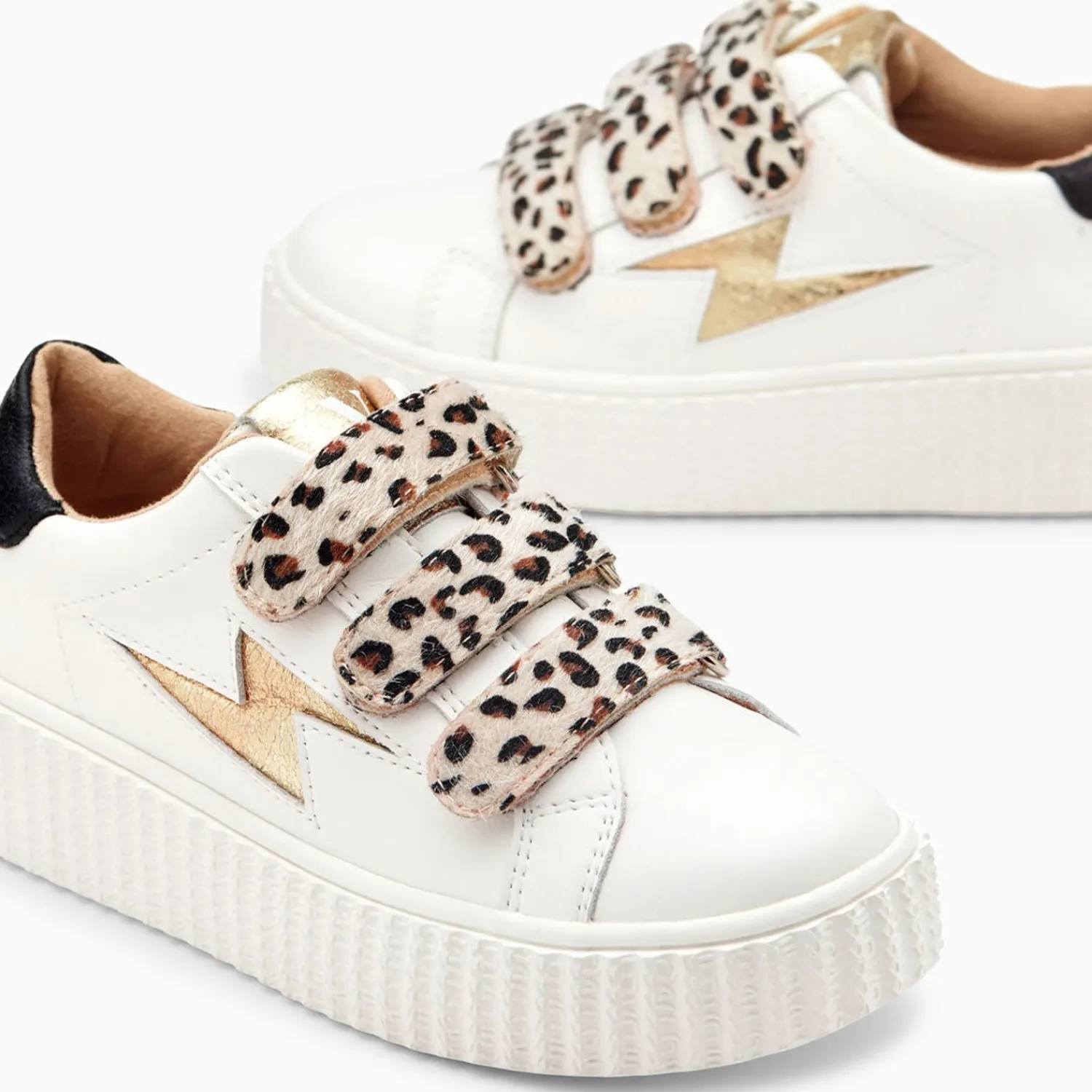 Vanessa Wu Sneakers>Baskets Eclair Mini Maggie Blanc Et Or A Scratchs Leopard