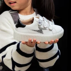 Vanessa Wu Sneakers>Baskets Eclair Mini Marilou Blanc Et Argent A Scratchs