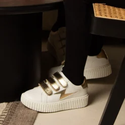Vanessa Wu Sneakers>Baskets Eclair Mini Marilou Blanc Et Or A Scratchs
