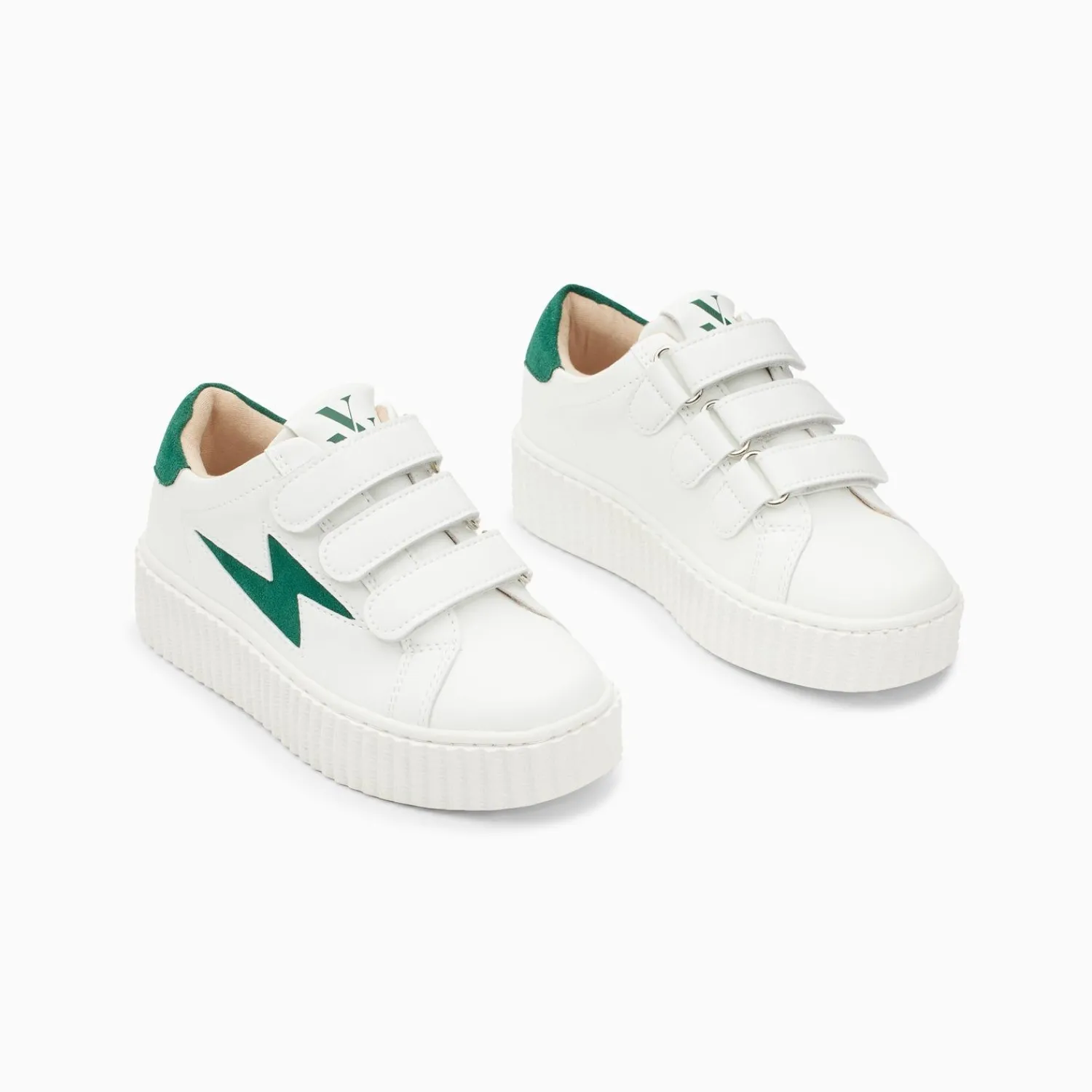Vanessa Wu Sneakers>Baskets Eclair Mini Vicky Blanc Et Vert Sapin A Scratchs