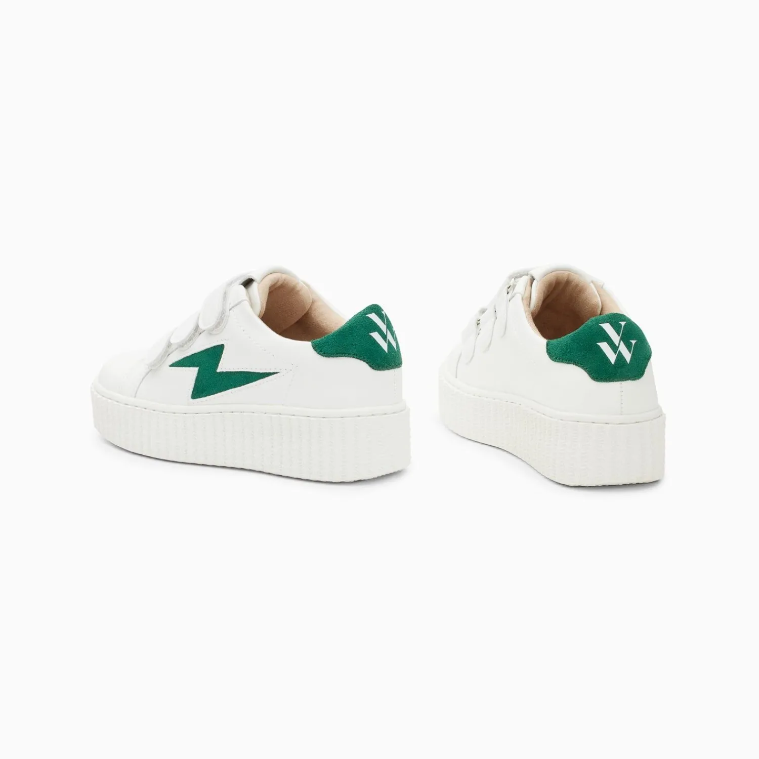 Vanessa Wu Sneakers>Baskets Eclair Mini Vicky Blanc Et Vert Sapin A Scratchs