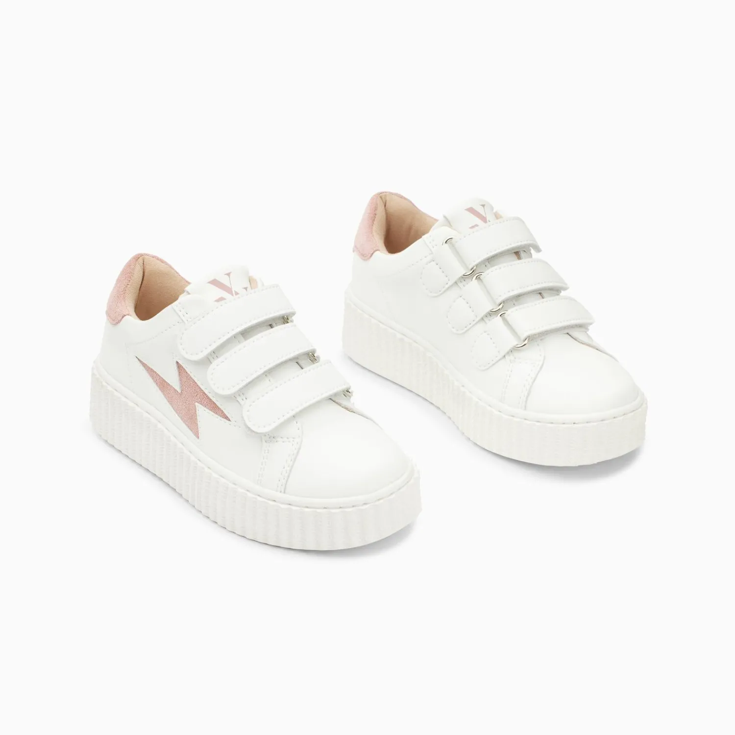 Vanessa Wu Sneakers>Baskets Eclair Mini Vicky Blanc Et Vieux Rose A Scratchs