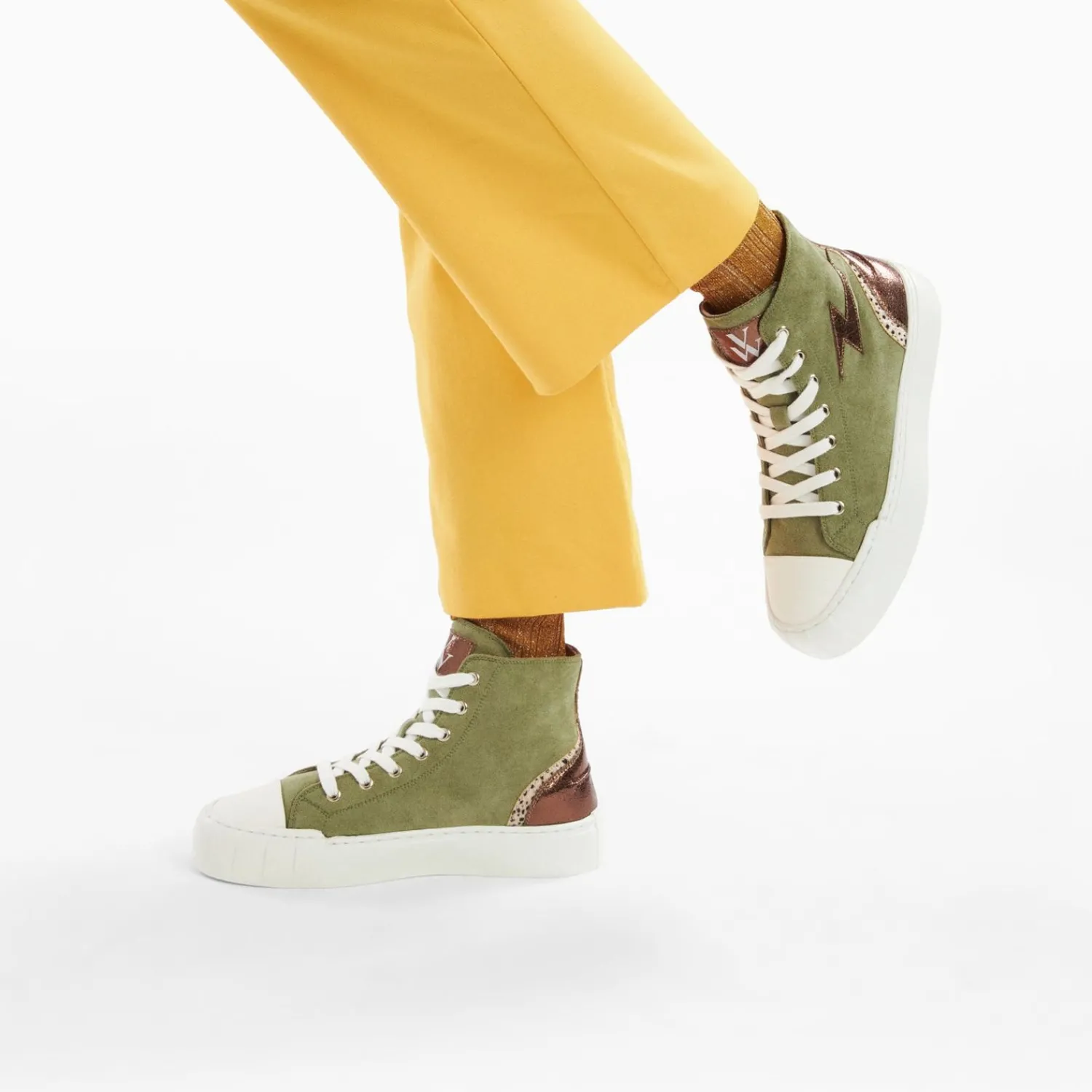 Vanessa Wu Sneakers>Baskets Eclair Mucella Montantes Kaki Et Bronze