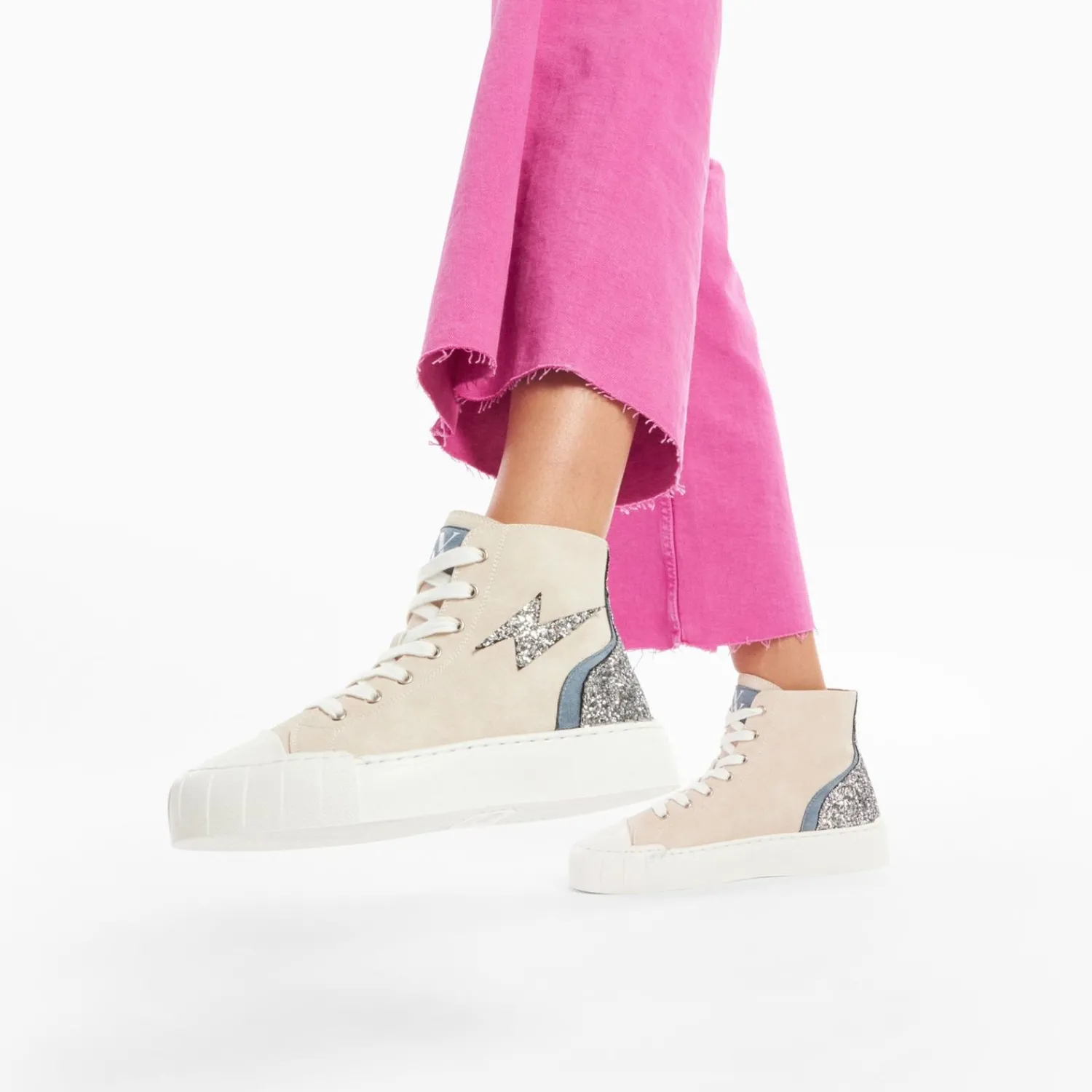Vanessa Wu Sneakers>Baskets Eclair Mucella Montantes Beige Et Argent Glitter