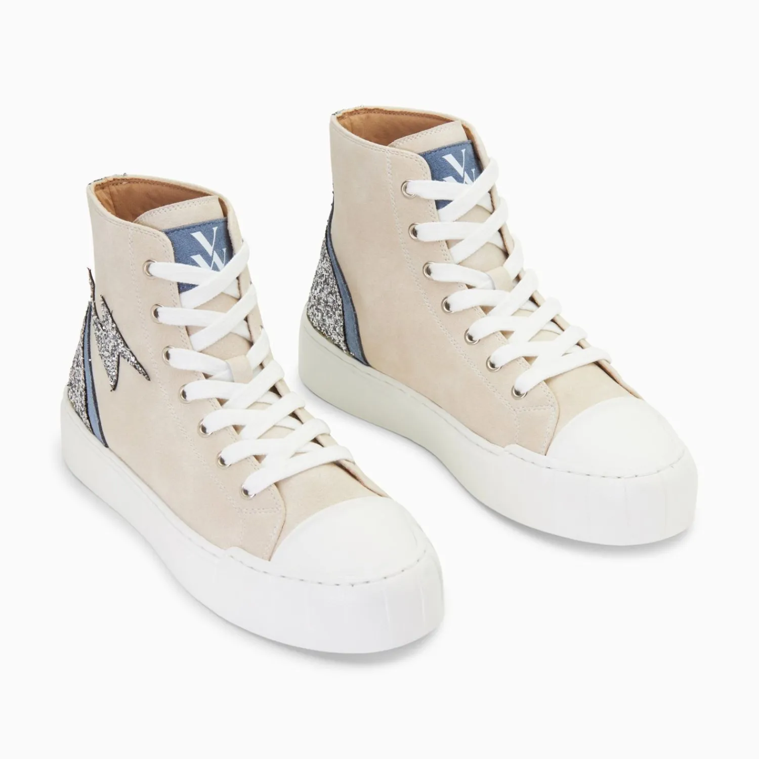 Vanessa Wu Sneakers>Baskets Eclair Mucella Montantes Beige Et Argent Glitter