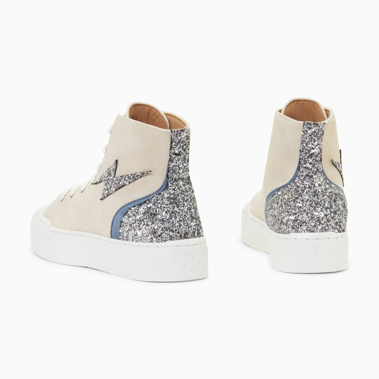 Vanessa Wu Sneakers>Baskets Eclair Mucella Montantes Beige Et Argent Glitter