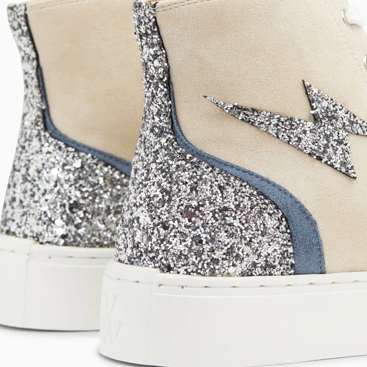 Vanessa Wu Sneakers>Baskets Eclair Mucella Montantes Beige Et Argent Glitter