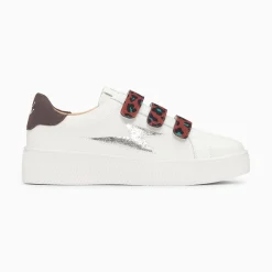 Vanessa Wu Sneakers>Baskets Eclair Noura Blanc Et Argent A Scratchs Leopard