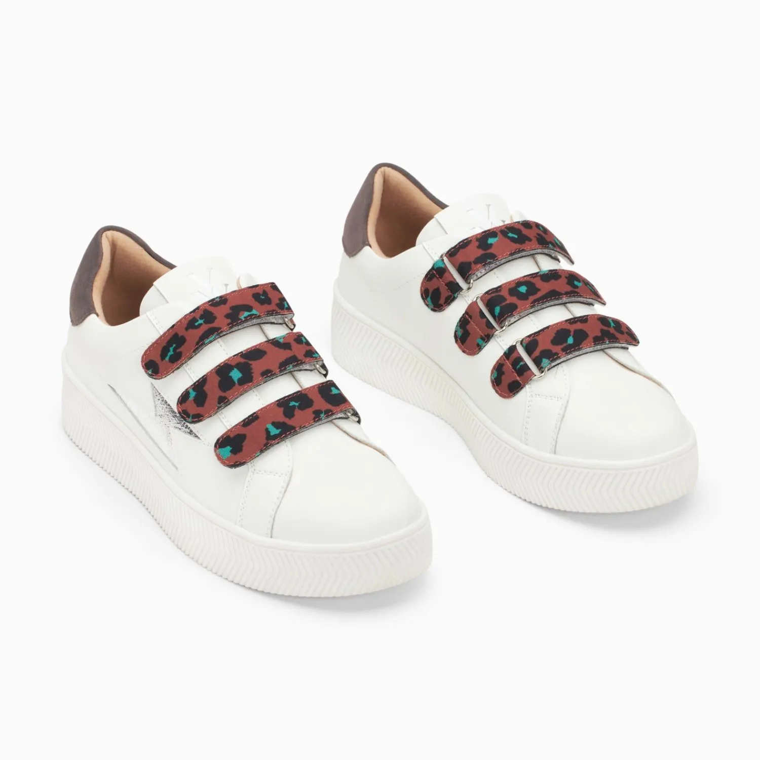 Vanessa Wu Sneakers>Baskets Eclair Noura Blanc Et Argent A Scratchs Leopard