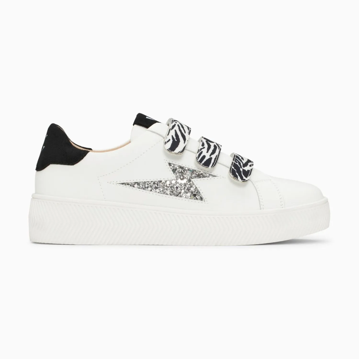 Vanessa Wu Sneakers>Baskets Eclair Noura Blanc Et Argent A Scratchs Zebre