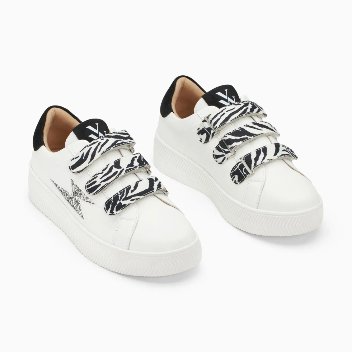 Vanessa Wu Sneakers>Baskets Eclair Noura Blanc Et Argent A Scratchs Zebre