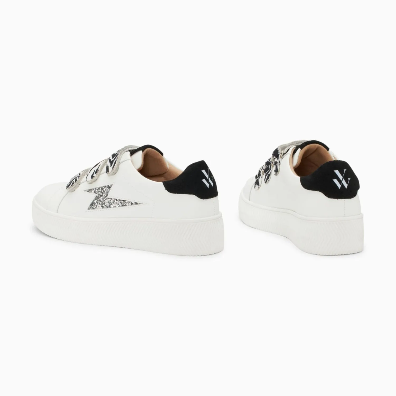 Vanessa Wu Sneakers>Baskets Eclair Noura Blanc Et Argent A Scratchs Zebre