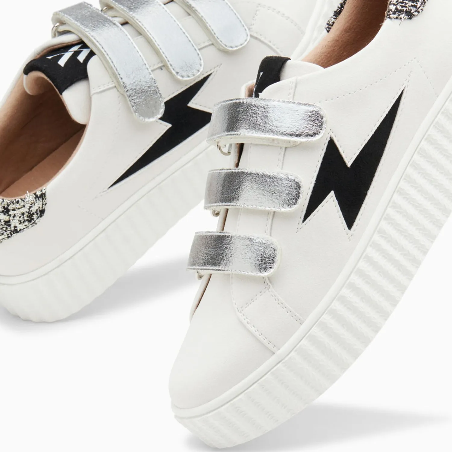 Vanessa Wu Sneakers>Baskets Eclair Pomeline Blanc Et Noir A Scratchs Argent