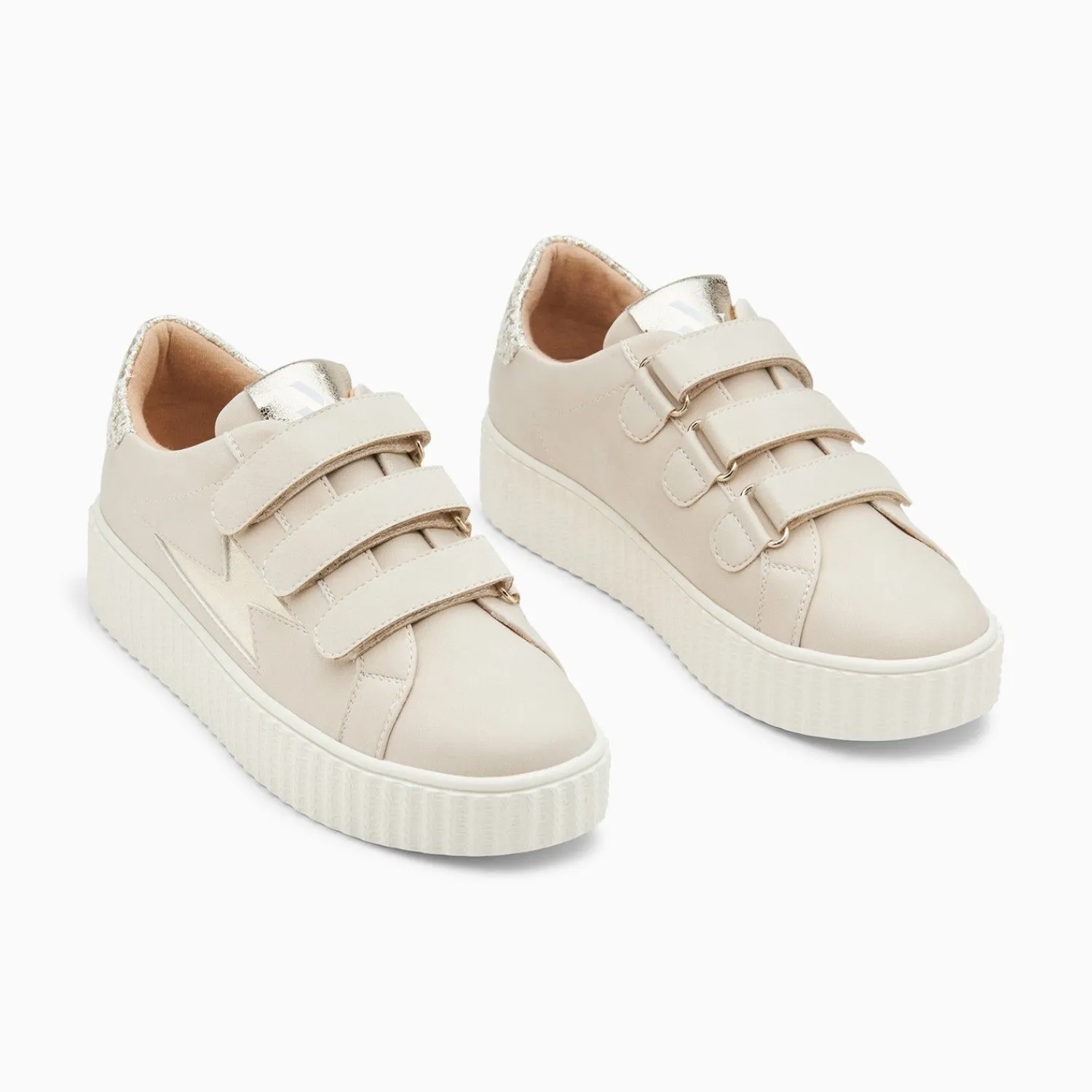 Vanessa Wu Sneakers>Baskets Eclair Pomeline Beige Et Or A Scratchs