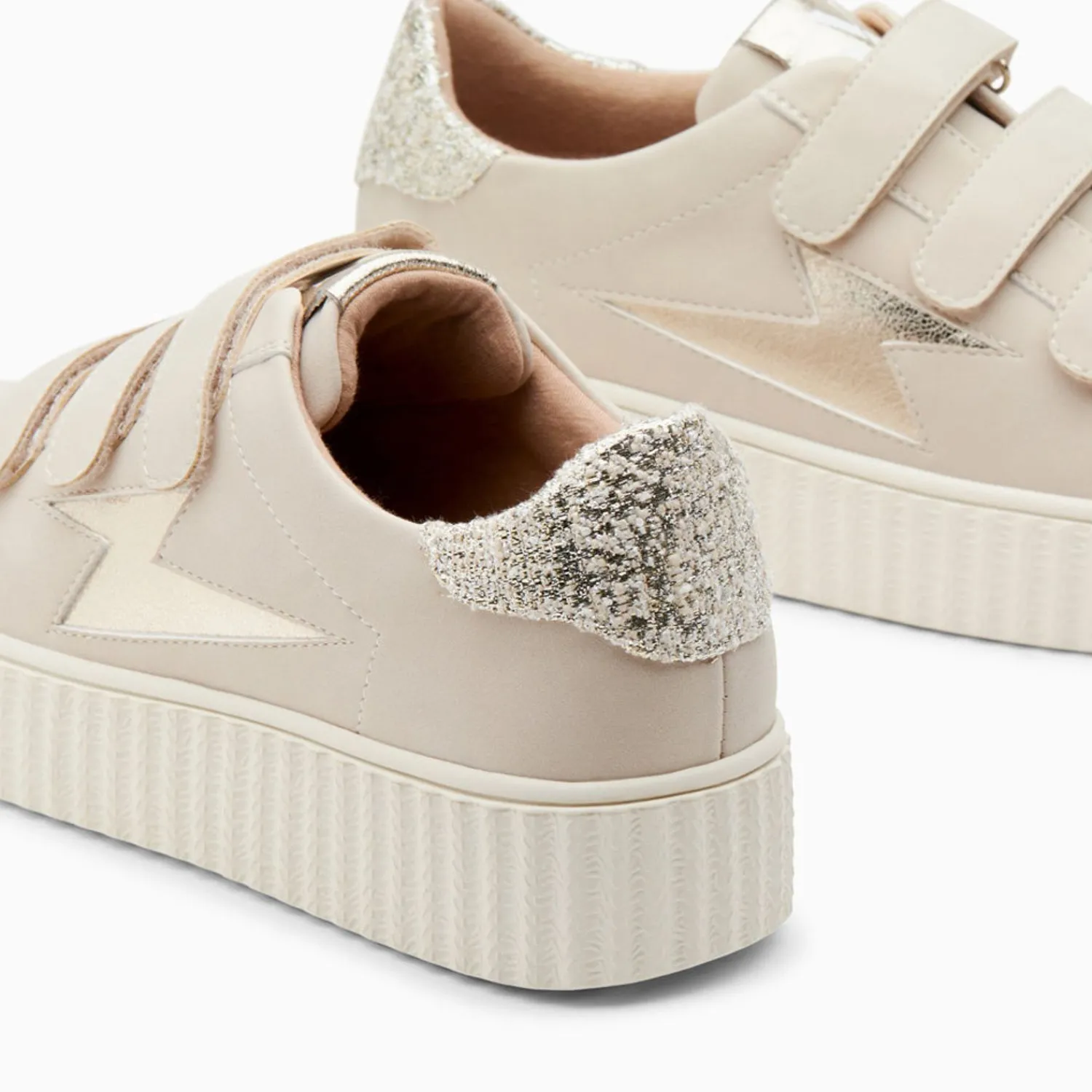Vanessa Wu Sneakers>Baskets Eclair Pomeline Beige Et Or A Scratchs