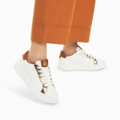 Vanessa Wu Sneakers>Baskets Eclair Romane Blanc Et Camel A Lacets