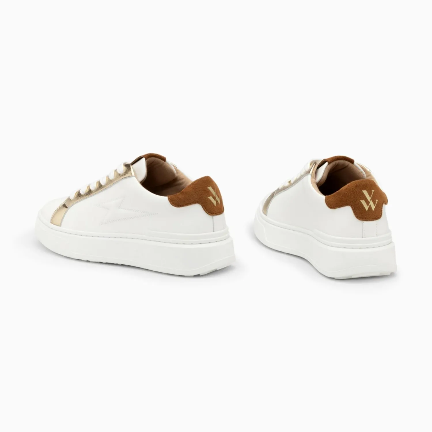 Vanessa Wu Sneakers>Baskets Eclair Romane Blanc Et Camel A Lacets