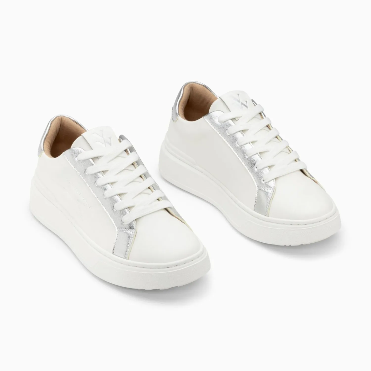 Vanessa Wu Sneakers>Baskets Eclair Romane Blanc Et Argent A Lacets