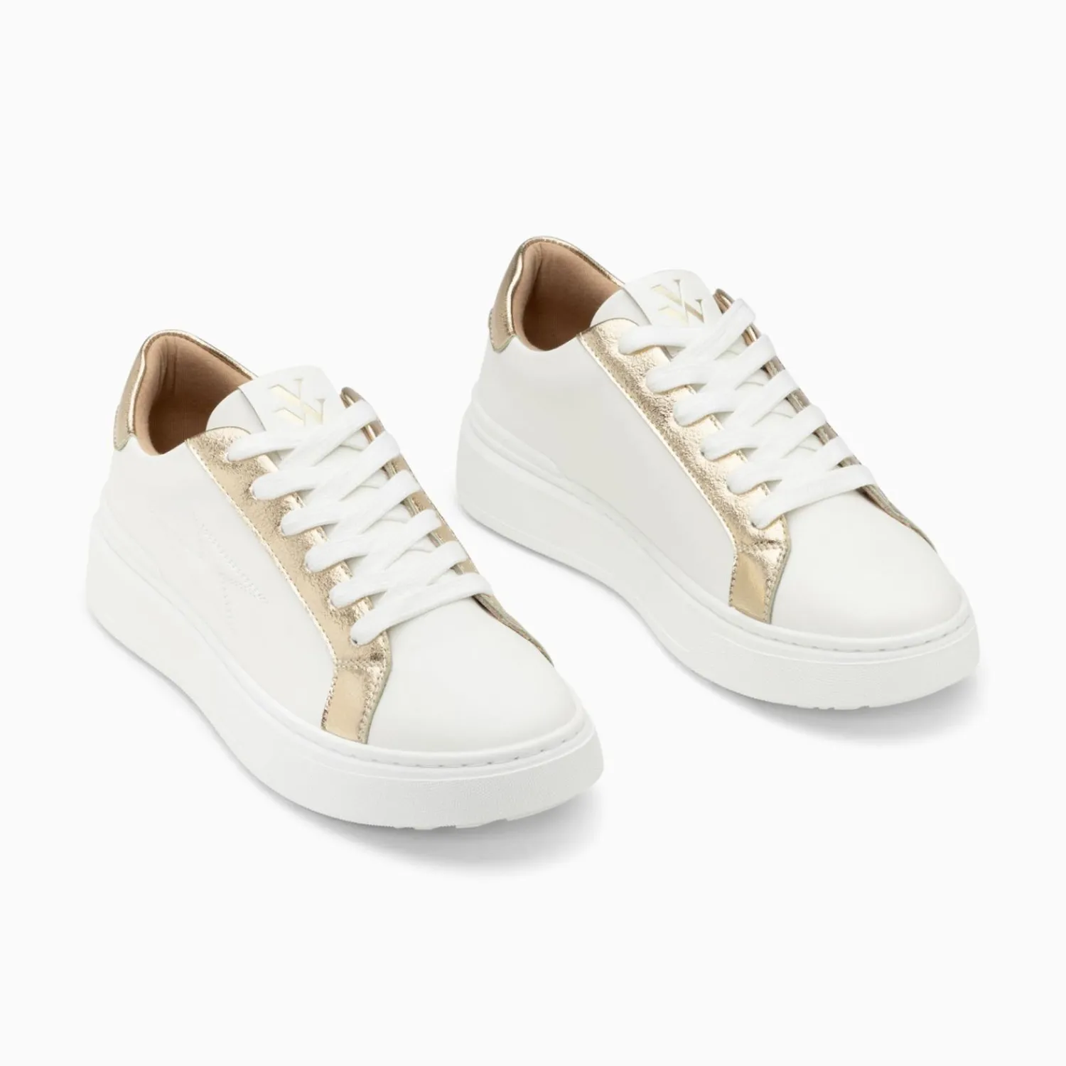 Vanessa Wu Sneakers>Baskets Eclair Romane Blanc Et Or A Lacets