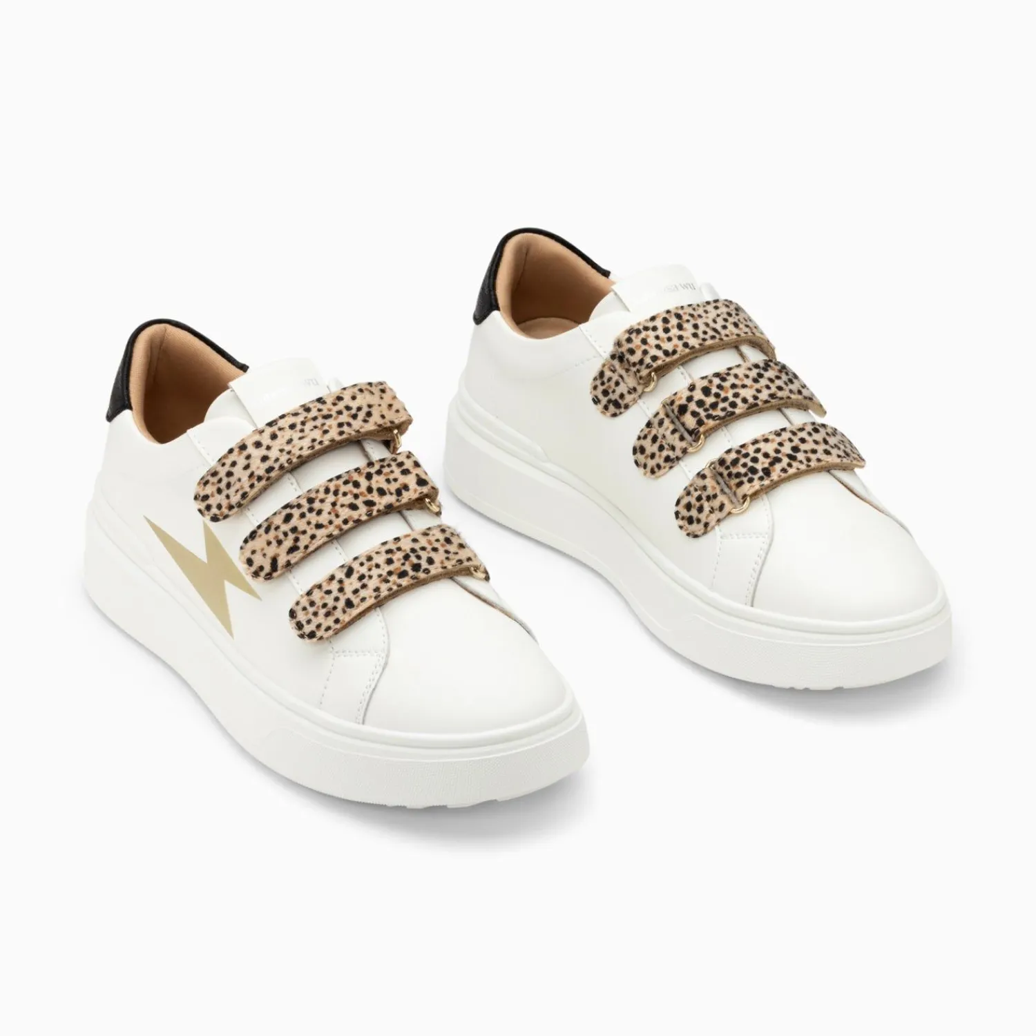 Vanessa Wu Sneakers>Baskets Eclair Salome Blanc Et Or A Scratchs Guepard