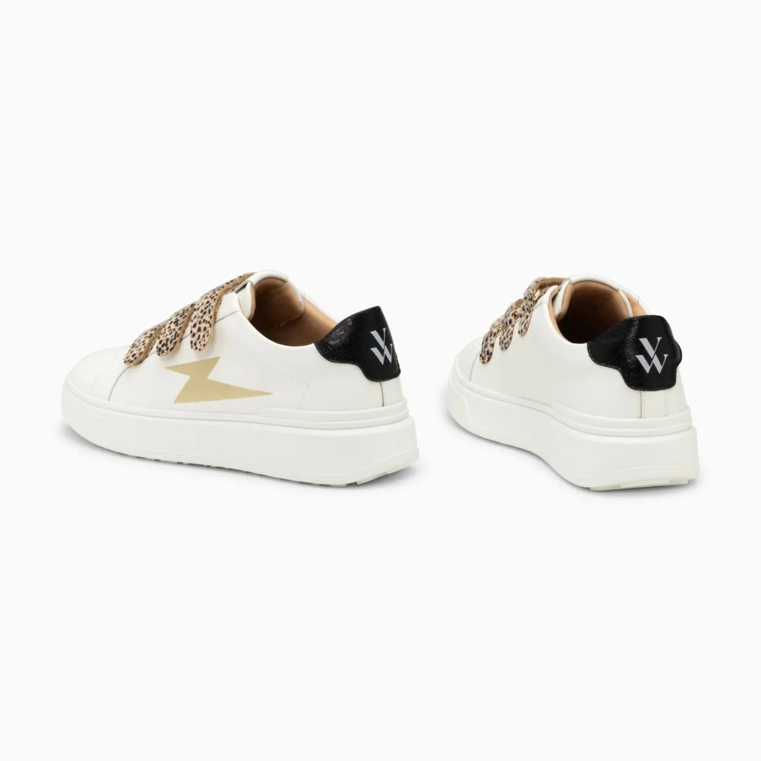 Vanessa Wu Sneakers>Baskets Eclair Salome Blanc Et Or A Scratchs Guepard