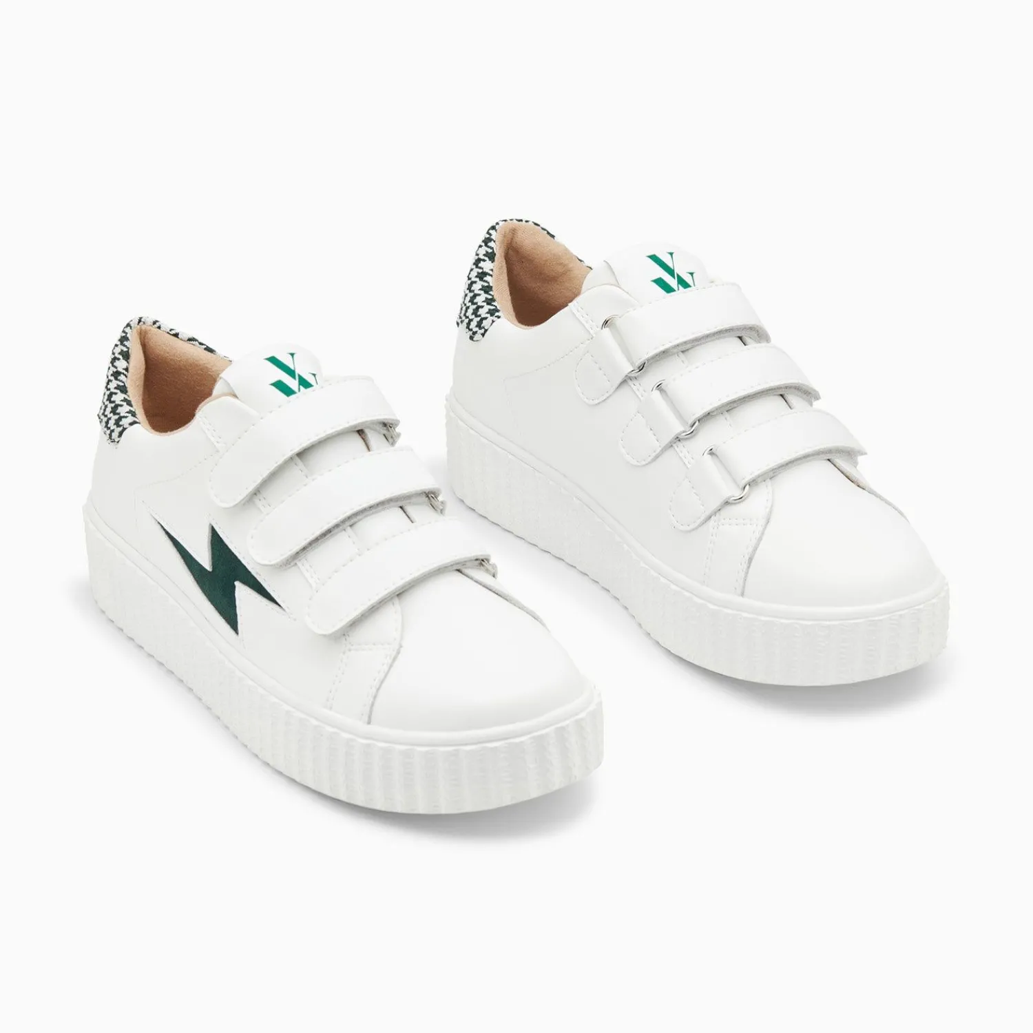 Vanessa Wu Sneakers>Baskets Eclair Sansa Blanc Et Vert Pied-De-Poule A Scratchs