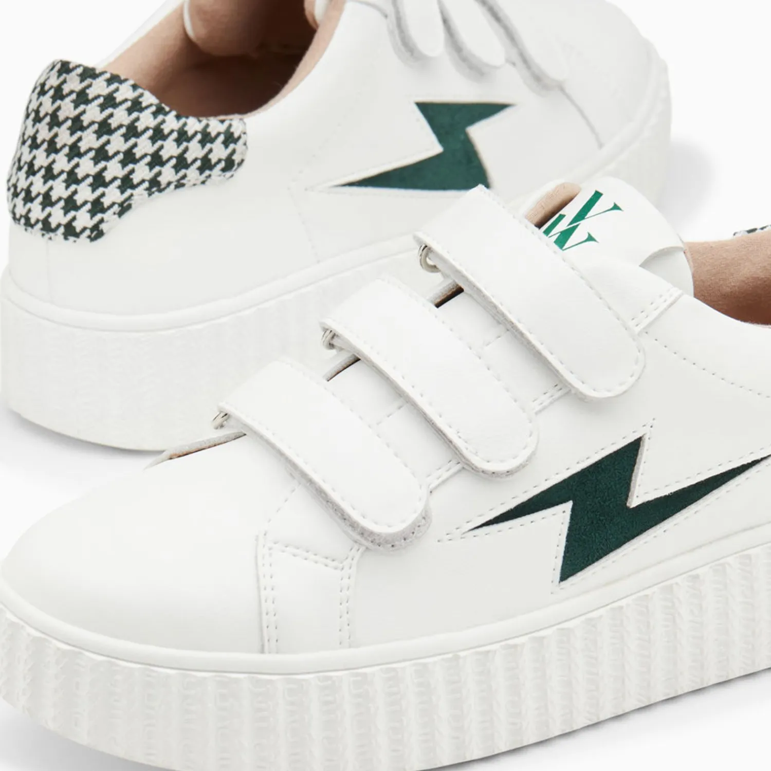 Vanessa Wu Sneakers>Baskets Eclair Sansa Blanc Et Vert Pied-De-Poule A Scratchs