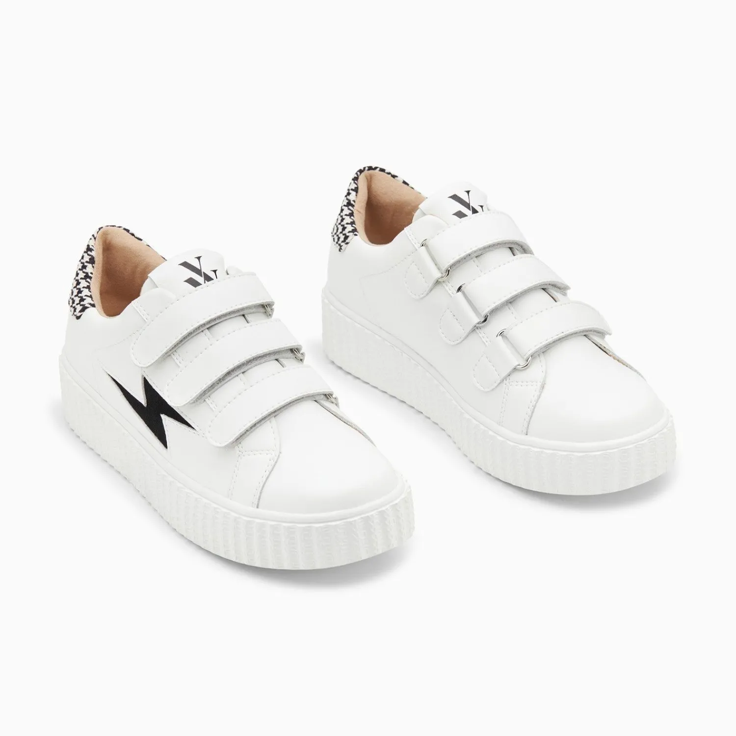Vanessa Wu Sneakers>Baskets Eclair Sansa Blanc Et Noir Pied-De-Poule A Scratchs