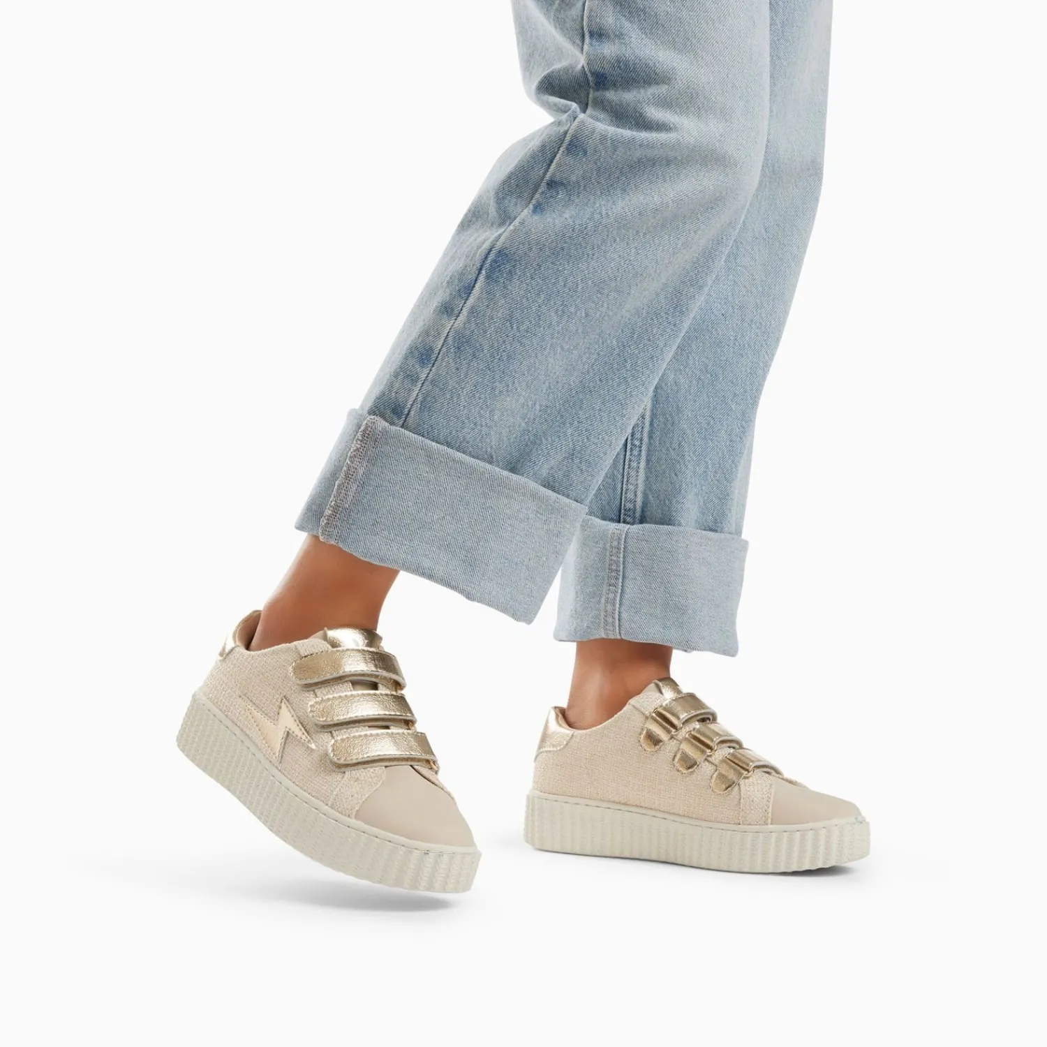 Vanessa Wu Sneakers>Baskets Eclair Summer Beige Et Or A Scratchs