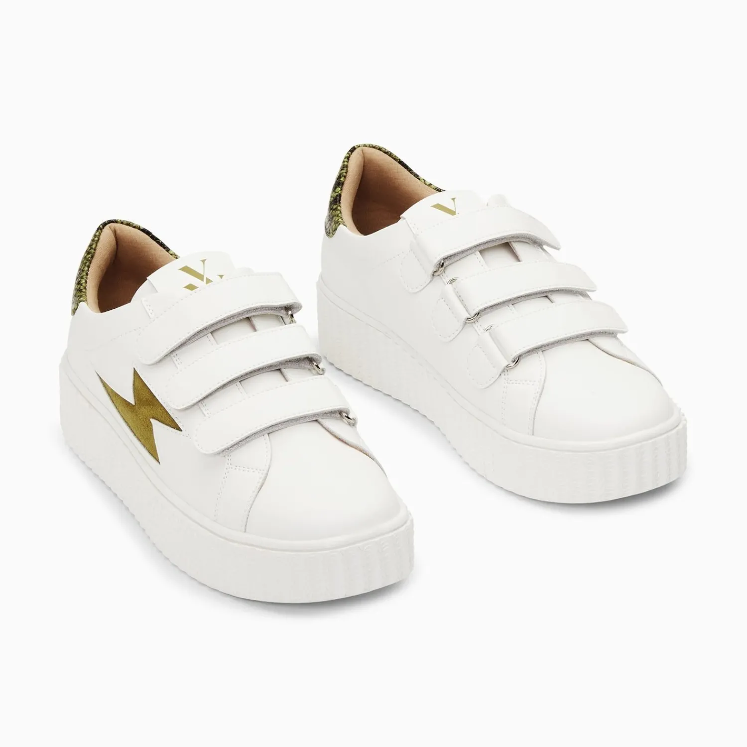 Vanessa Wu Sneakers>Baskets Eclair Susan Blanc Et Kaki A Scratchs