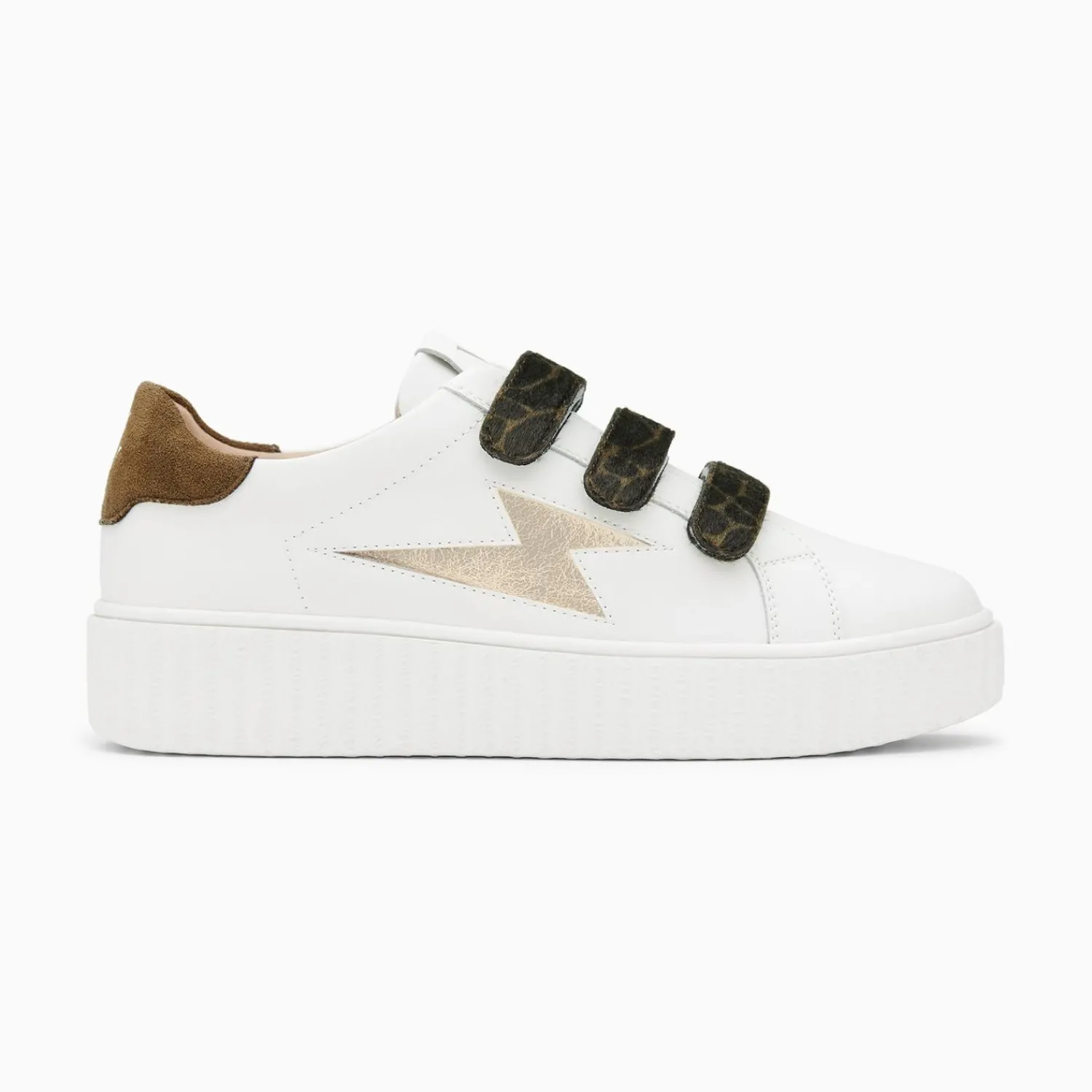 Vanessa Wu Sneakers>Baskets Eclair Thais Blanc Et Or A Scratchs Kaki