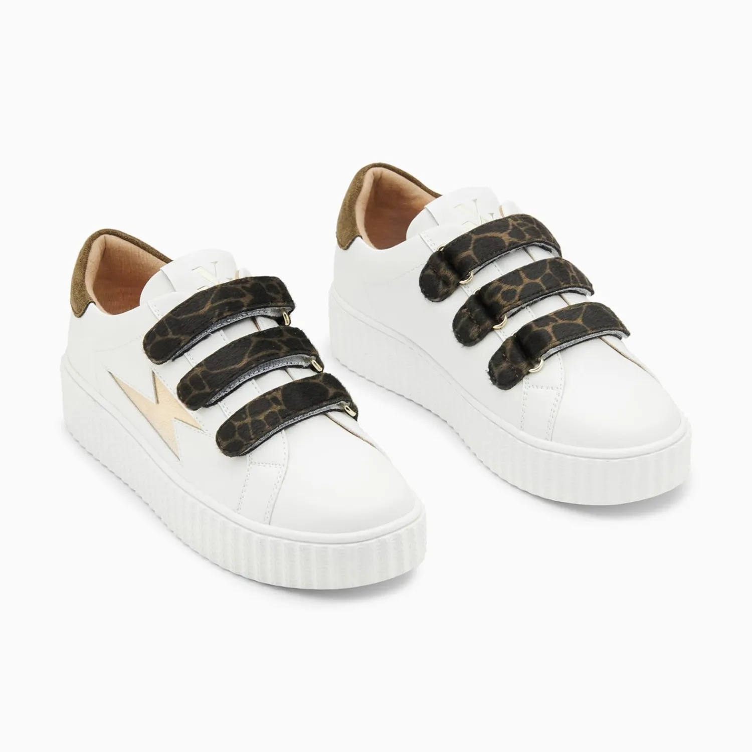 Vanessa Wu Sneakers>Baskets Eclair Thais Blanc Et Or A Scratchs Kaki