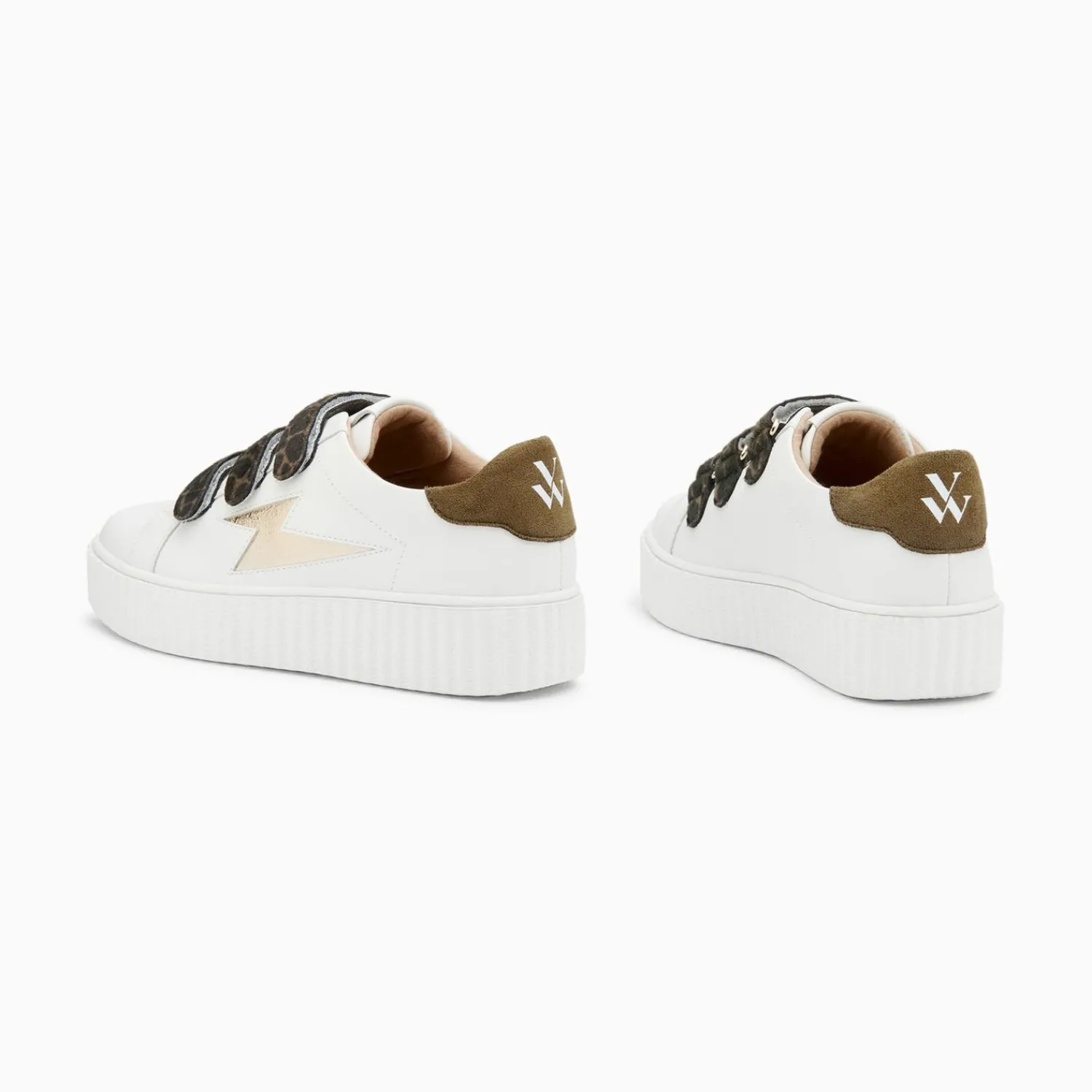 Vanessa Wu Sneakers>Baskets Eclair Thais Blanc Et Or A Scratchs Kaki