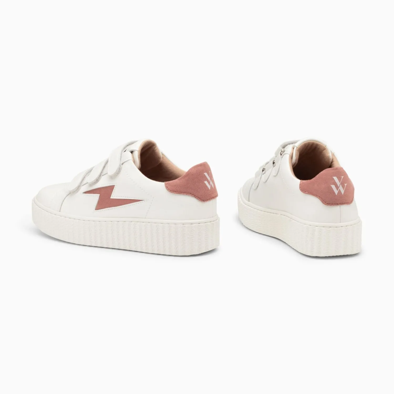 Vanessa Wu Sneakers>Baskets Eclair Vicky Blanc Et Vieux Rose A Scratchs