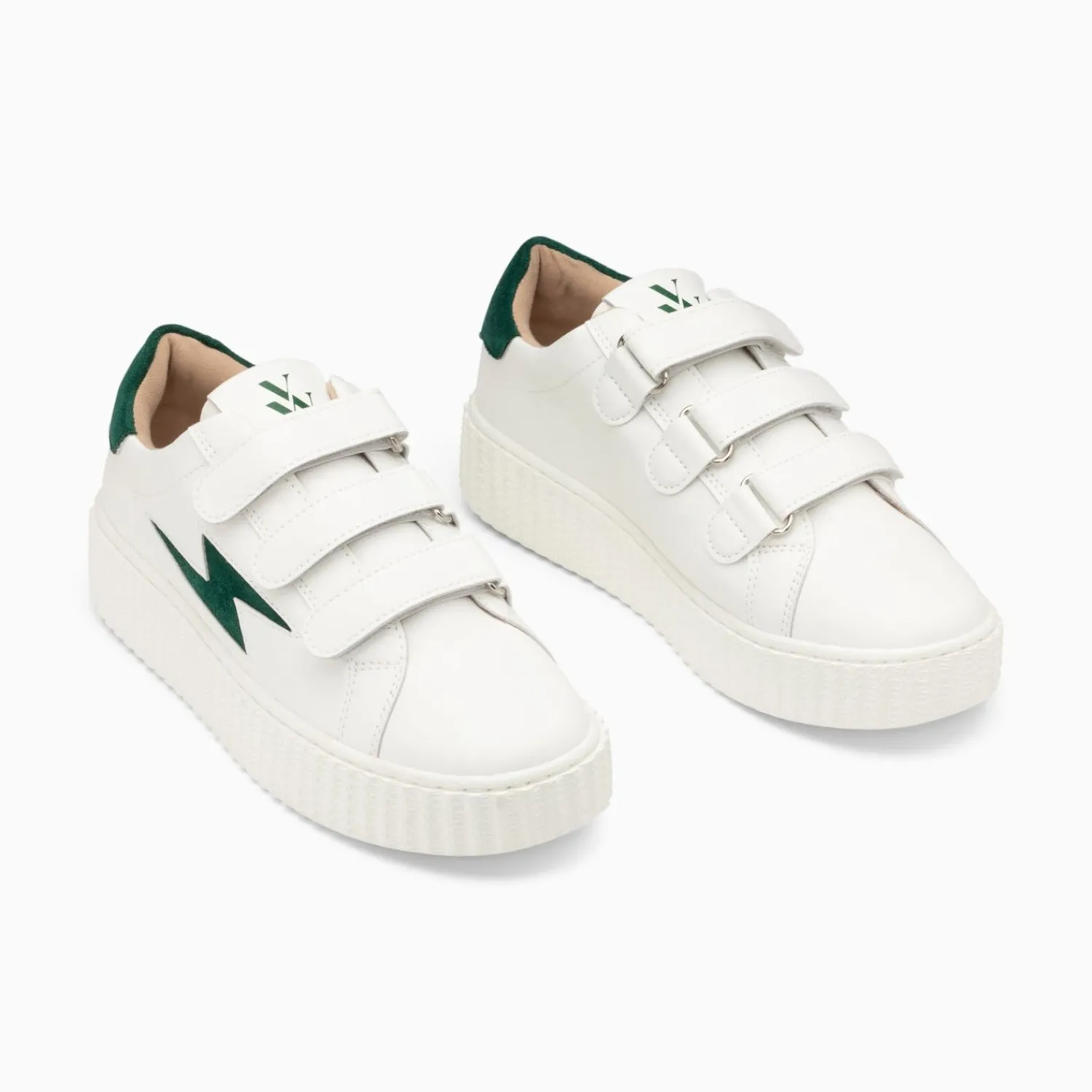 Vanessa Wu Sneakers>Baskets Eclair Vicky Blanc Et Vert Sapin A Scratchs